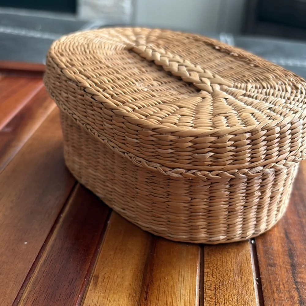 Vintage Woven Storage Basket with Lid